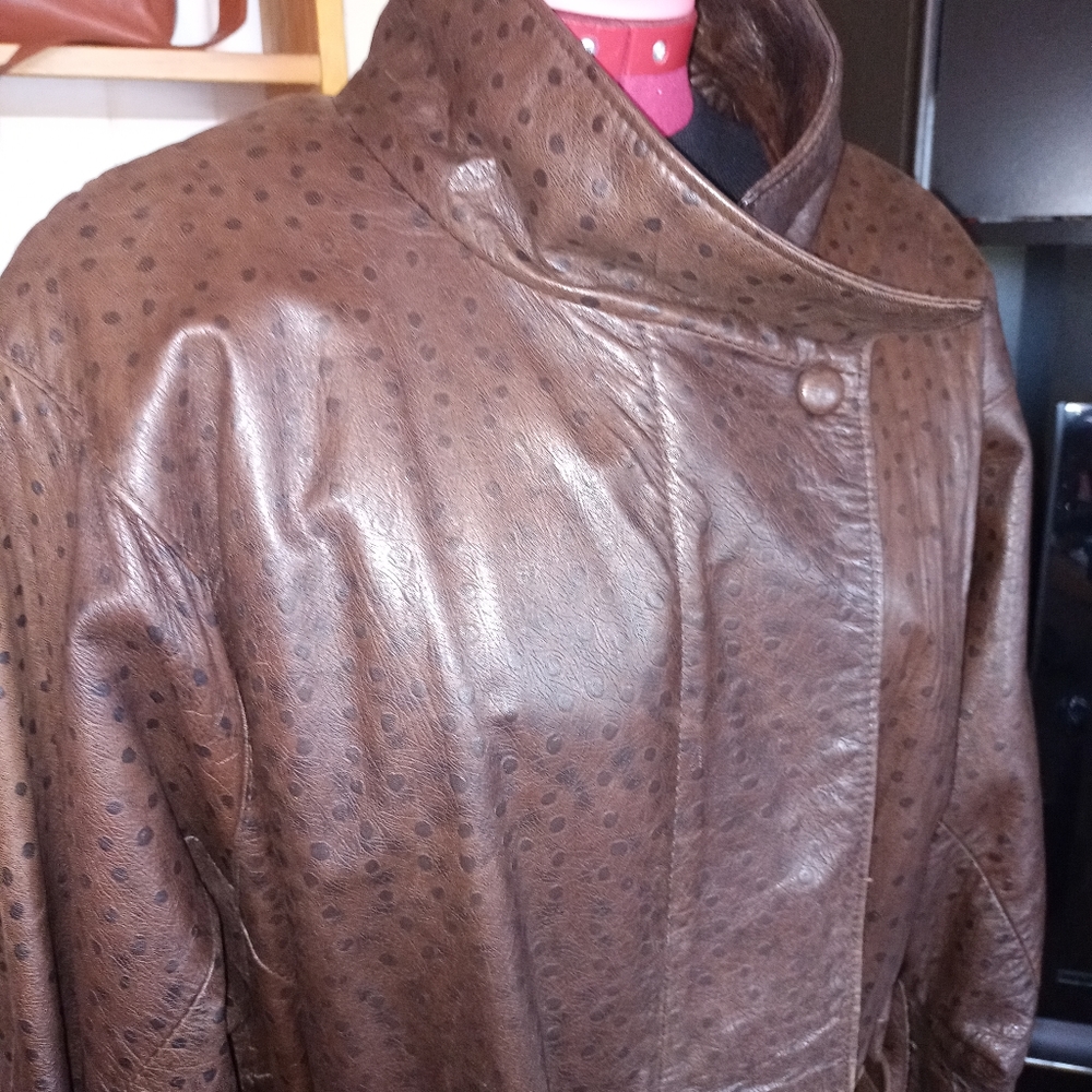 Vintage Brown Leather Coat - knee length